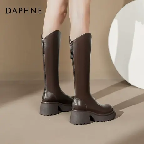 达芙妮长筒靴女2025秋冬爆款美拉德靴子V口复古长靴不过膝长靴女图片