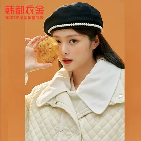 韩都衣舍2023冬装外套时尚轻薄假两件羽绒服女短款菱格上衣商品大图