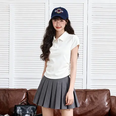 唐狮官方Polo衫短袖t恤女2026新款春夏修身特别漂亮的掐腰上衣VC商品大图