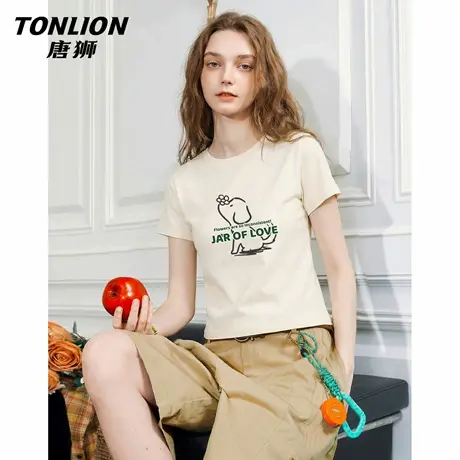 唐狮官方正肩短袖t恤女2026新款春夏修身显瘦打底衫内搭短上衣VC商品大图
