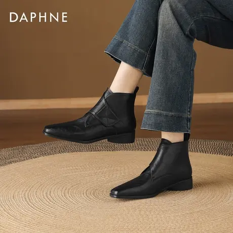 达芙妮黑色小短靴女2026新款冬季粗跟加绒马丁靴妈妈靴子方头皮鞋商品大图