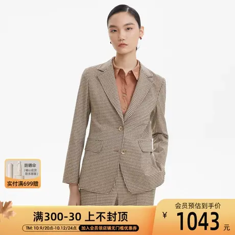 LANCY/朗姿秋季新长袖格纹收腰西装外套女高级翻领西服通勤图片