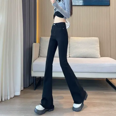 黑色微喇牛仔裤女春秋季2023新款高腰显瘦马蹄裤弹力小个子喇叭裤商品大图