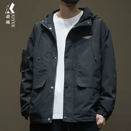 希越工装风男士夹克宽松加大码户外防水硬壳冲锋衣2023秋冬款外套图片