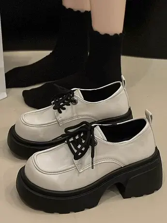 英伦风厚底增高小皮鞋女2023秋季新款百搭松糕软底乐福鞋春秋单鞋商品大图