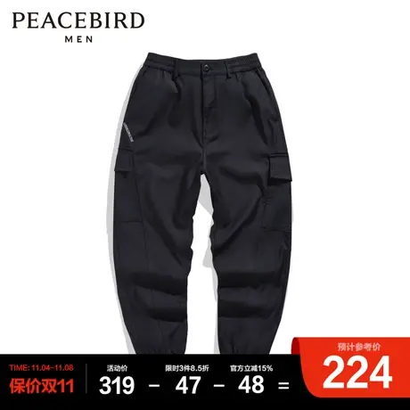 太平鸟男装 黑色休闲裤男流工装束脚裤商品大图