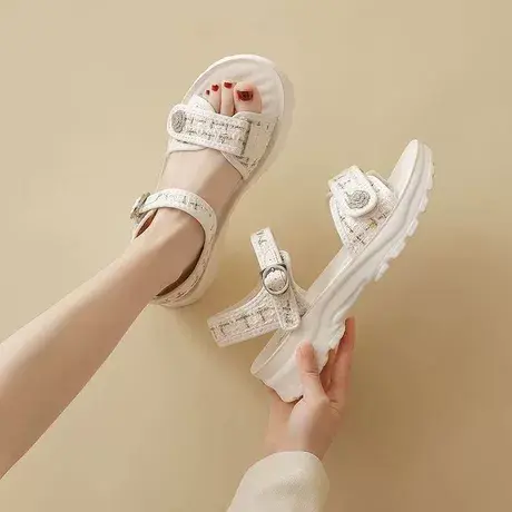 凉鞋女2023夏季新款网红松糕底洋气舒适百搭沙滩鞋法式小香风凉鞋商品大图