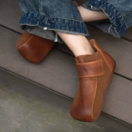 Artmu阿木原创复古真皮靴子女2023新款平底短靴女春秋单靴方头图片