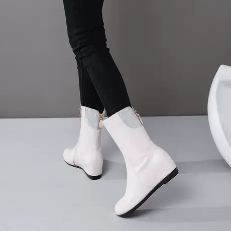 秋冬季短靴女新款靴子2023年内增高女式真皮马丁靴平底百搭牛皮靴商品大图