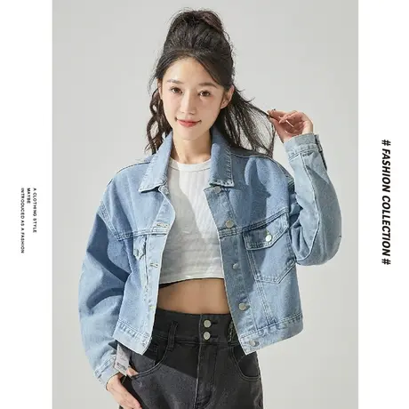 [商场同款]唐狮春秋季外套女春基础短款牛仔时尚复古风牛仔短外图片