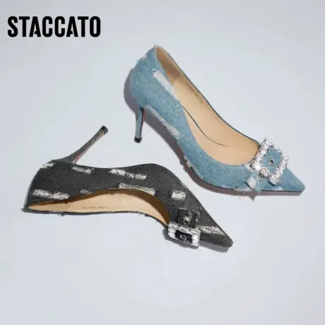 思加图新款复古法式尖头细高跟鞋浅口优雅单鞋女C7886CQ3图片