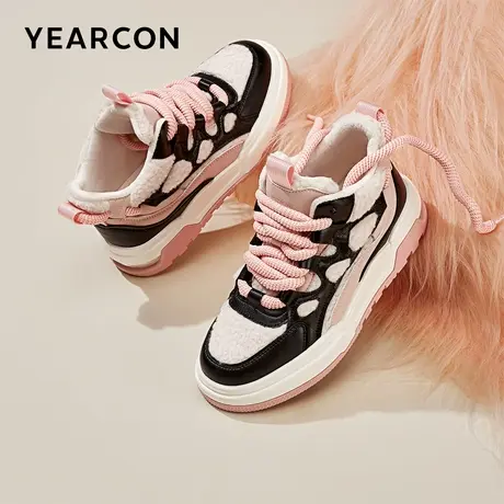 意尔康加绒加厚棉鞋女冬2023新款厚底防滑休闲运动鞋高帮平底板鞋商品大图