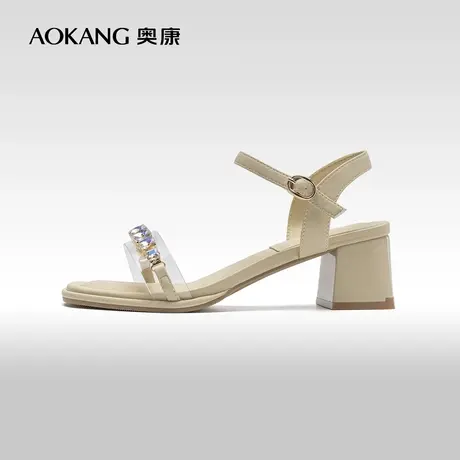 奥康女鞋 夏季气质法式水钻凉鞋时尚中粗跟仙女风配裙子气质图片