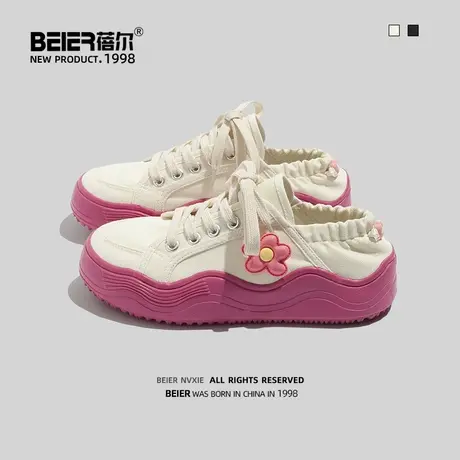 蓓尔少女小白鞋高级感2023新款夏网红厚底帆布鞋时尚百搭休闲板鞋商品大图