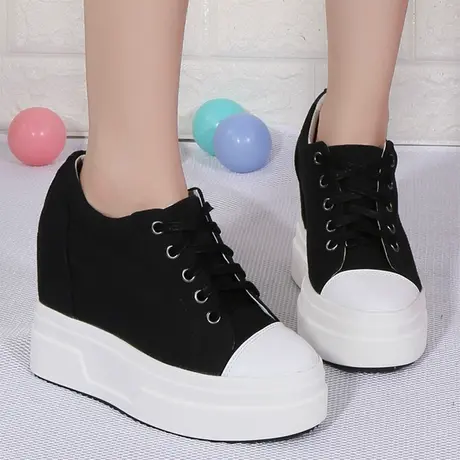 内增高女鞋10cm圆头坡跟单鞋小码厚底运动韩版帆布鞋休闲板鞋图片