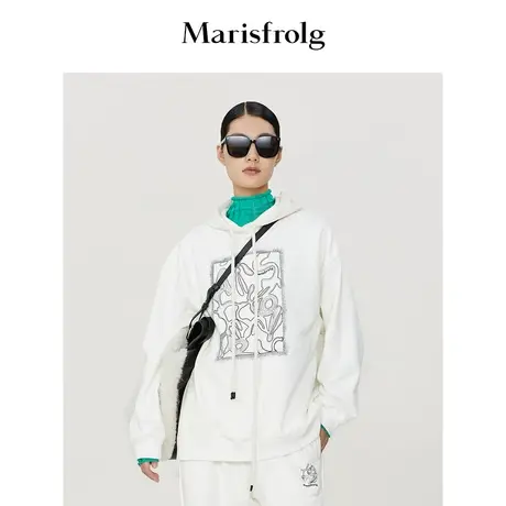 【天然亲肤系列】玛丝菲尔冬季白色花稿印花休闲连帽卫衣商品大图