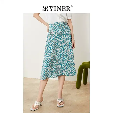 YINER音儿女装2022夏季新款通勤碎花印花过膝半身裙图片