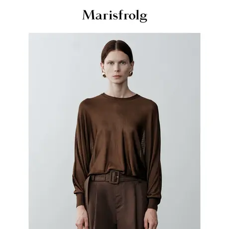 【意大利进口面料】玛丝菲尔2023年秋季新款咖色蝙蝠袖薄款针织衫商品大图