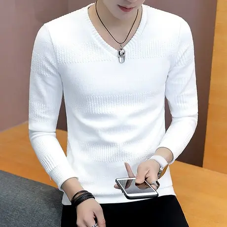 男士韩版白色毛衣男冬装打底衫秋冬季线衣潮流加厚针织衫保暖上衣商品大图