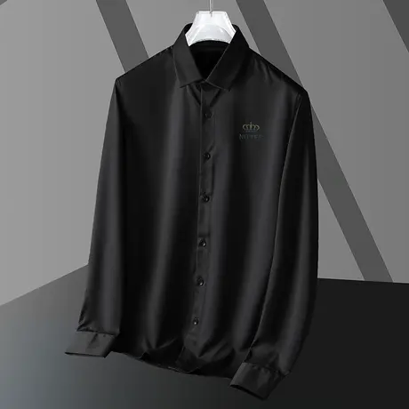 男士衬衫2024新款长袖商务免烫抗皱黑色衬衣轻熟风高级感休闲寸衫商品大图