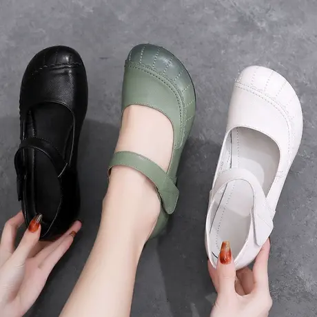 2025中跟休闲新品大码女皮鞋41一43粗跟浅口真皮软底妈妈42单鞋女图片