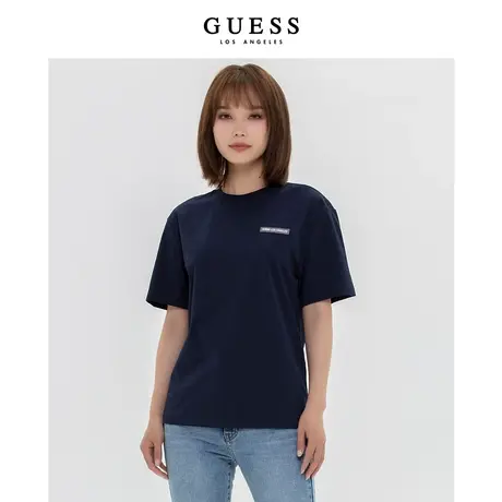 【38上新季】GUESS女士纯色简约复古刺绣字母圆领短袖T恤商品大图