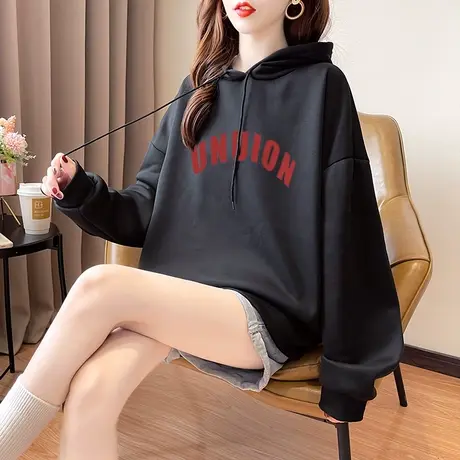 字母印花宽松连帽情侣甜酷卫衣外套薄款秋冬百搭潮流帽衫休闲上衣图片