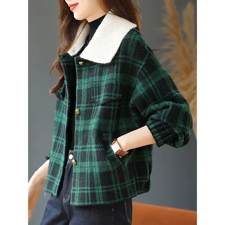 宝诗黎可拆卸翻领格子亮丝针织短外套2024春季新款设计感时尚开衫商品大图