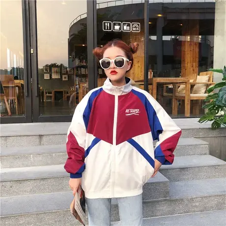 ins外套女春秋宽松2023年新款潮牌撞色秋季短款夹克vintage棒球服图片