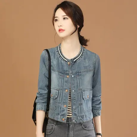 韩潮袭人小香风长袖休闲牛仔短外套女2024春新款百搭显瘦拼接夹克图片