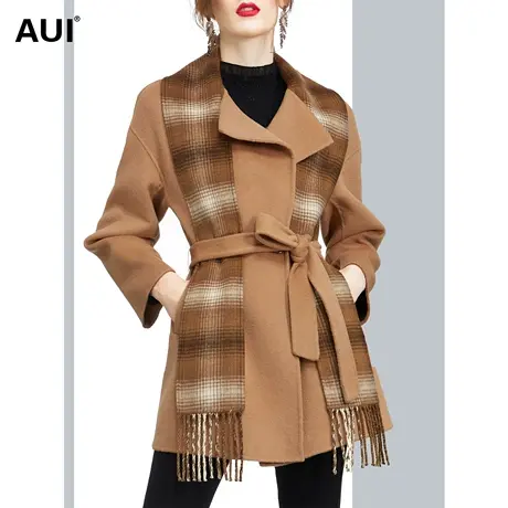 设计感撞色拼接西装毛呢外套女冬2022年新款高端短款羊毛呢子大衣图片