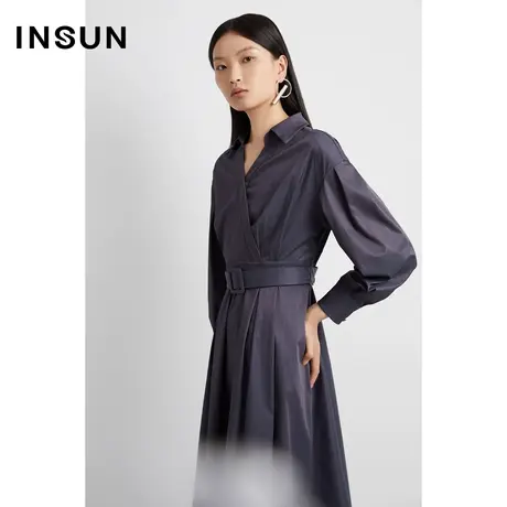 INSUN恩裳线上专选秋季休闲褶皱A字连衣裙图片