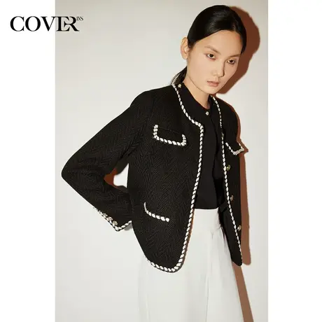 COVER秋季羊毛混纺粗花呢肌理感小香风外套商品大图