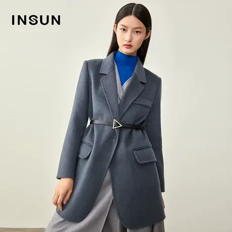 INSUN恩裳冬季西装领羊毛毛呢外套商品大图