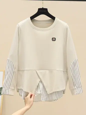 欧洲站2023早春新款韩版时尚宽松显瘦百搭卫衣上衣拼接假两件卫衣图片