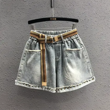 怀旧复古洗水牛仔短裤女欧货潮 夏季新款松紧腰个性宽松a字阔腿裤图片