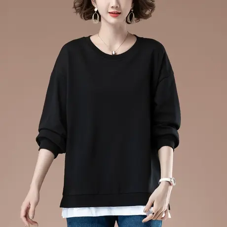 卫衣女春秋新款加肥加大码女装宽松中年妈妈百搭圆领套头显瘦上衣商品大图