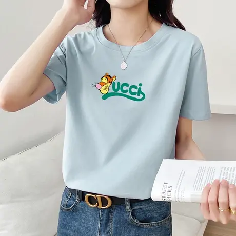 短袖t恤女装纯棉宽松字母印花夏装2022年新款体恤宽松百搭上衣潮图片