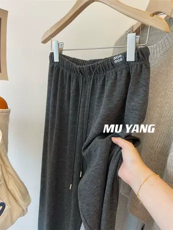 韩国档口合作款 ! 腰标抽绳休闲显瘦阔腿裤女宽松运动长裤秋装款商品大图