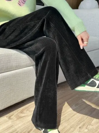 黑色阔腿裤女2023年新款春秋雪尼尔针织灯芯绒秋冬女士直筒休闲裤图片