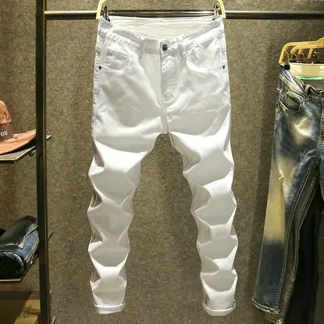 2024夏季牛仔裤男潮流百搭直筒休闲裤韩版弹力白色潮牌修身小脚裤商品大图