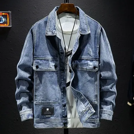 春秋款潮牌痞帅牛仔外套男宽松大码休闲工装夹克牛仔衣服男装褂子商品大图