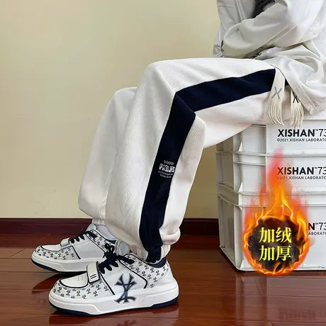 加绒卫裤男秋冬款2023新款加厚休闲裤男款冬季束脚运动裤男士裤子商品大图