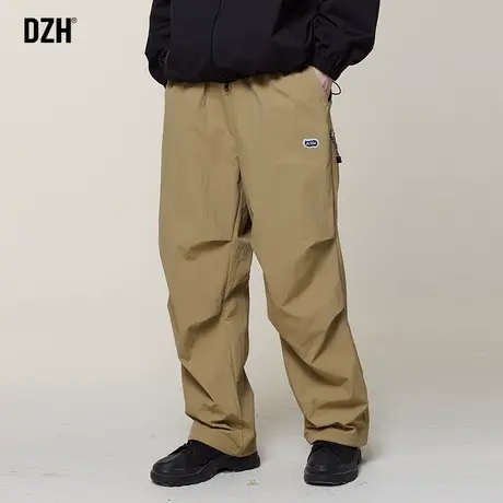 男生卡其色裤子男款美式高街2023新款休闲裤直筒宽松阔腿抽绳长裤商品大图