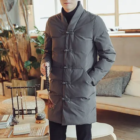 冬季棉服男士中国风立领盘扣唐装居士禅服外套中长款加厚保暖棉衣商品大图