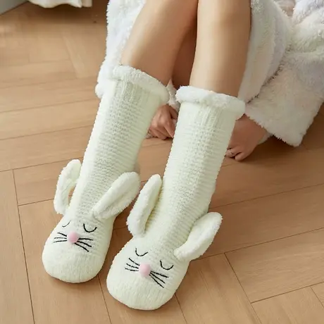 地板袜女大人秋冬季加绒加厚保暖睡眠袜可爱冬天珊瑚绒女士家居袜图片