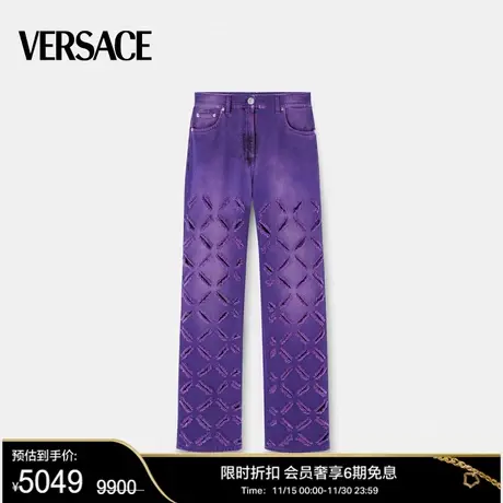 【甄选折扣】VERSACE/范思哲  女士美杜莎镂空水洗丹宁牛仔长裤商品大图