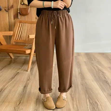 dza 高腰显瘦宽松阔腿哈伦裤子女秋冬加绒长裤百搭休闲加厚直筒裤图片