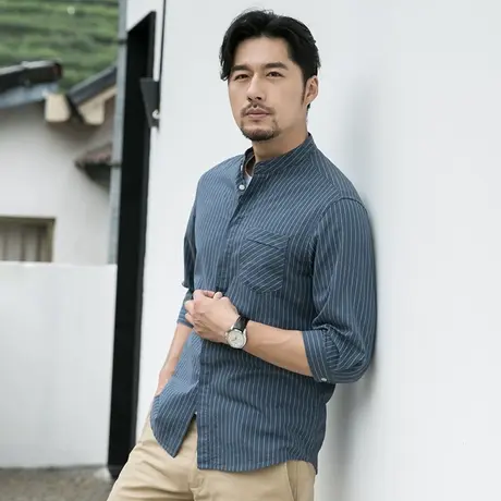 格慕施男装商务休闲纯棉7七袖衬衣男长袖宽松衬衫中青年百搭商品大图