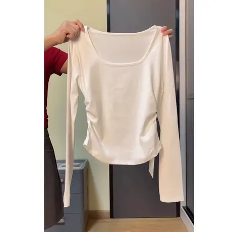 小个子短款方领长袖T恤女秋冬德绒打底衫内搭修身显瘦正肩上衣潮图片